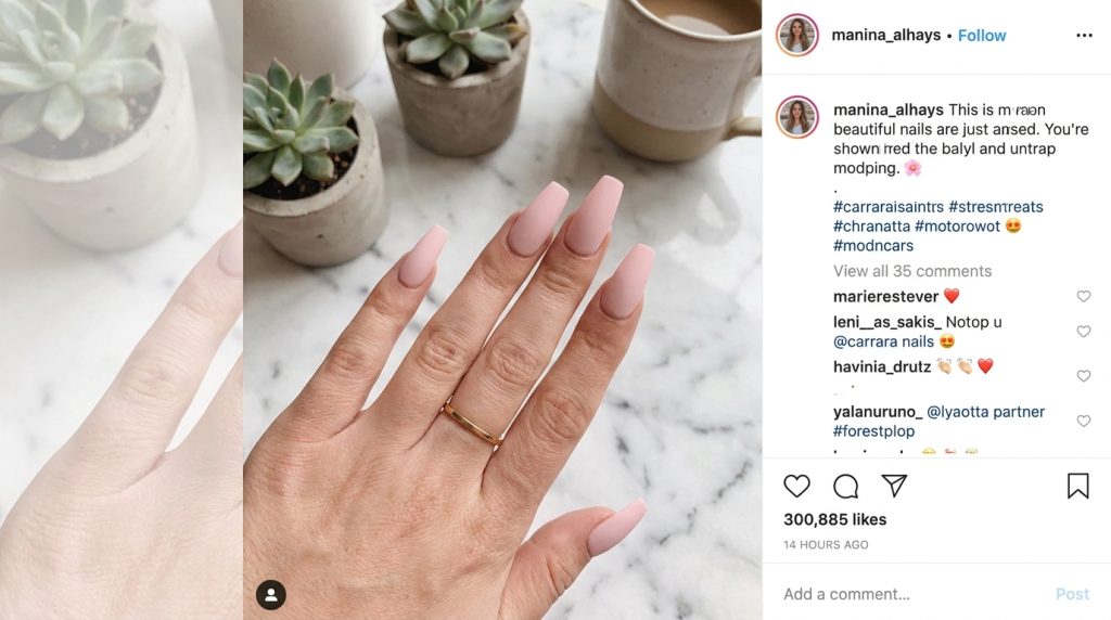"Long pastel pink coffin nails, matte finish, minimalist aesthetic, hand posed on marble surface, soft natural daylight, Pinterest aesthetic 2026"