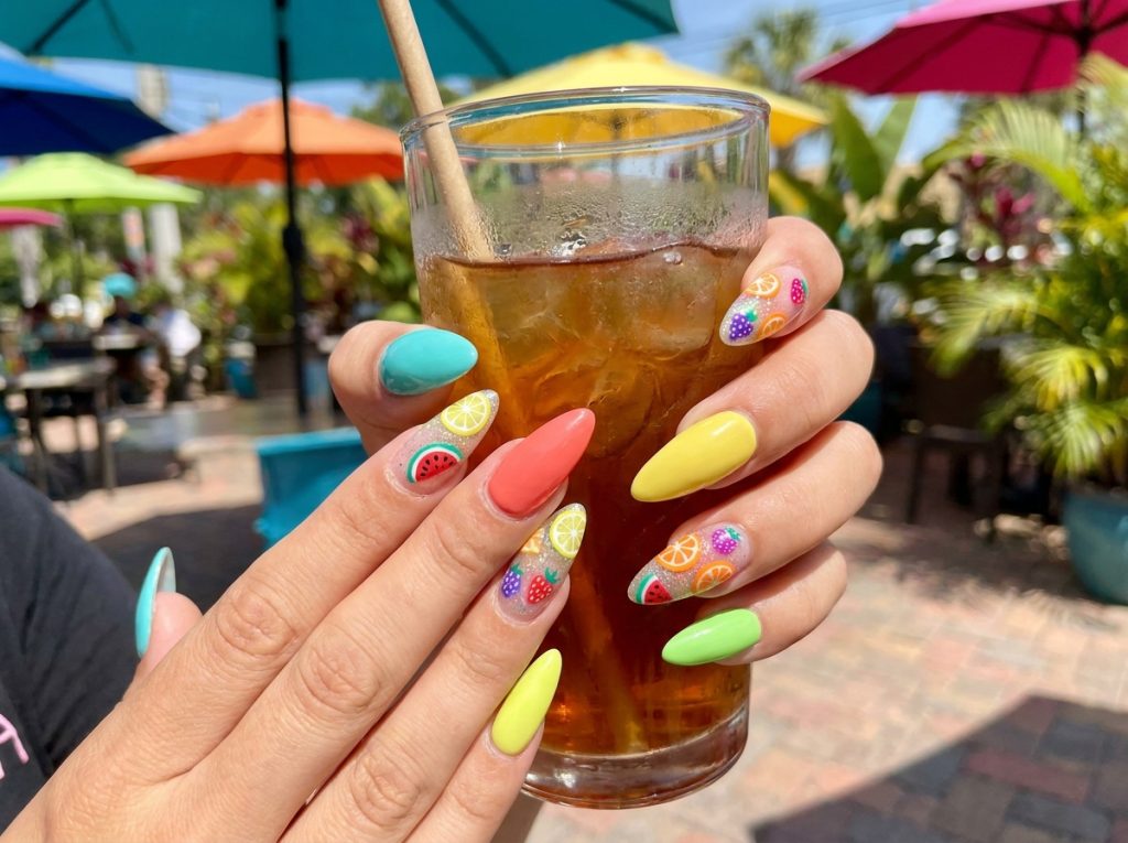 “summer nail designs bright colors, fruit nail art, colorful nails, trendy look”