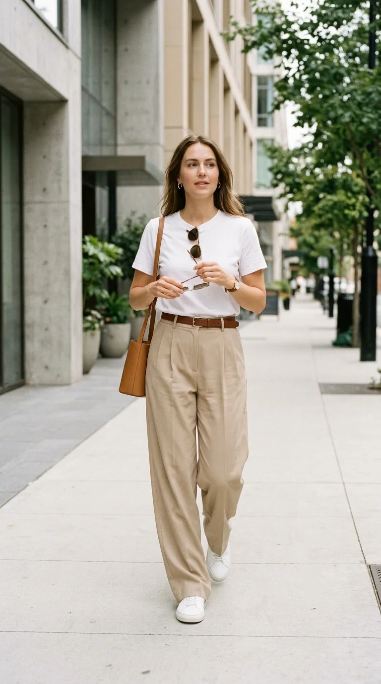 Basic T-Shirt with Wide-Leg Trousers
