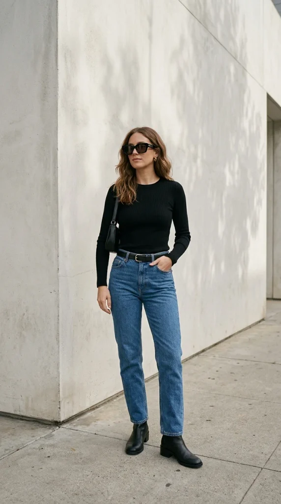 Black Top with Straight Jeans