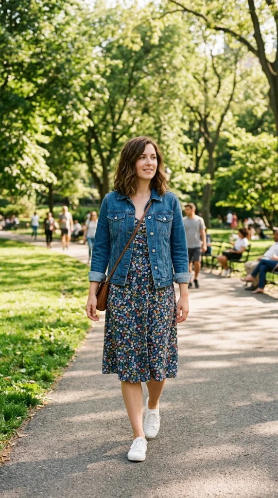 Denim Jacket with a Casual Dress